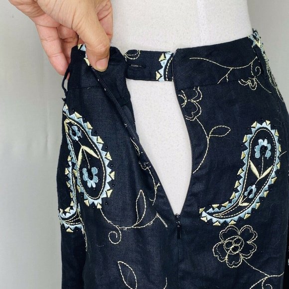 GRACE Elements Skirt Black Linen Paisley Embroider - Picture 7 of 8